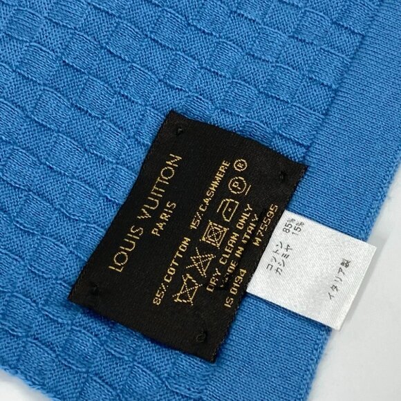LOUIS VUITTON M75595 Micro Damier Scarf Cashmere / cotton blue - Picture 12 of 13